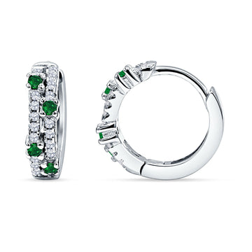 Round CZ & Green Emerald CZ Huggie Hoop Earrings 925 Sterling Silver Wholesale